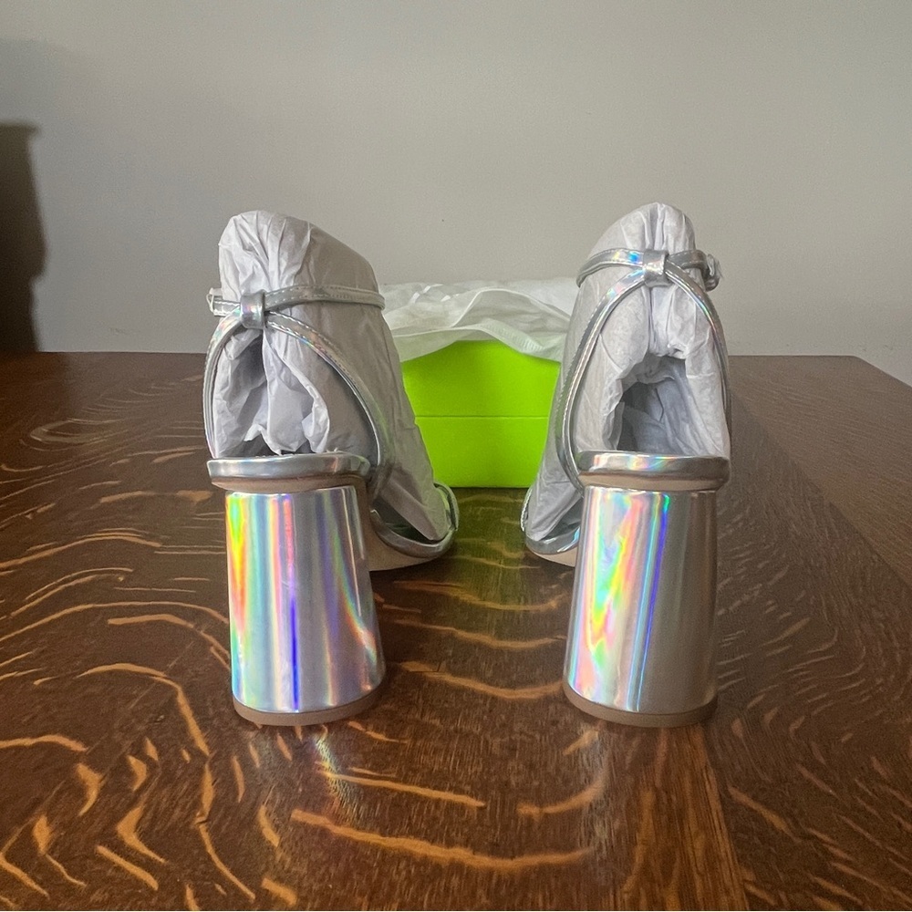 Sam Edelman Shiny Silver Block Heels - Picture 3 of 6